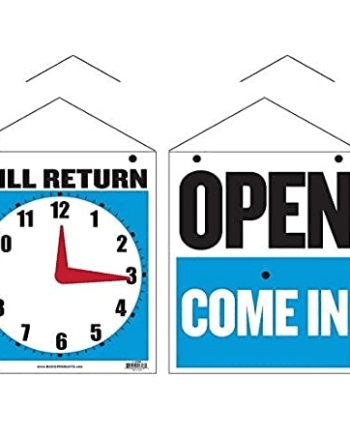 BAZIC 7.5" X 9" "WILL RETURN" Clock Sign w/ "OPEN" sign on back