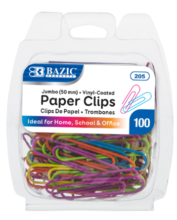 BAZIC Jumbo (50mm) Color Paper Clips (100/Pack)