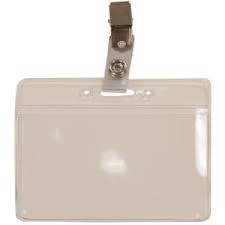 3-1/4 x 3-15/16 Clear ID Holder/Convention Badge with Bulldog Clip on Strap