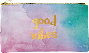 #Etui roze-blauw plat GOOD VIBES 21 x 12 cm