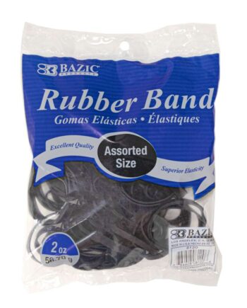 2 Oz./ 56.70 g Assorted Sizes Black Color Rubber Bands